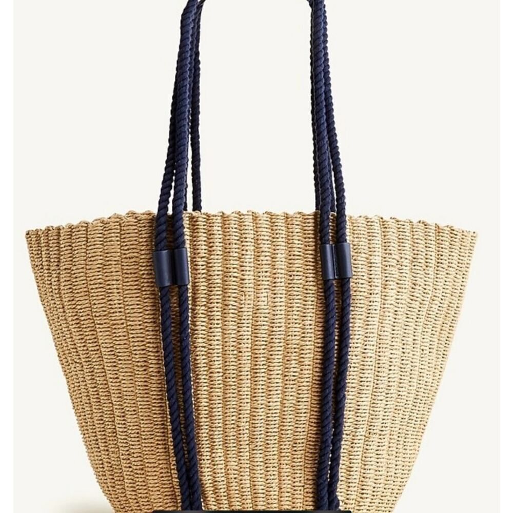 NWT J.Crew Woven Straw Market Tote – Rope Handles, One Size - Picture 2 of 7